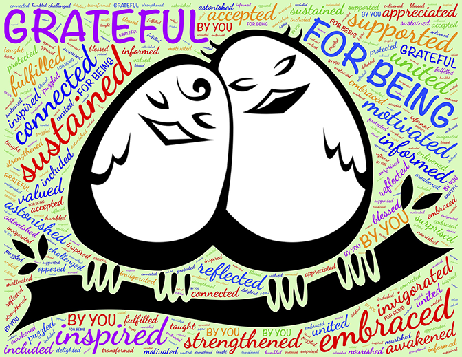 two birds surrounded by words of appreciation