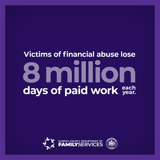 domestic violence finances infographic - Victims of financial abuse lose 8 million days of paid work each year.