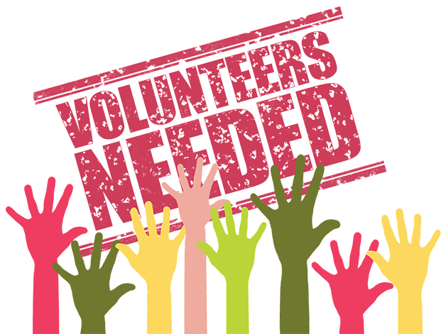 graphic volunteers needed with raised hands