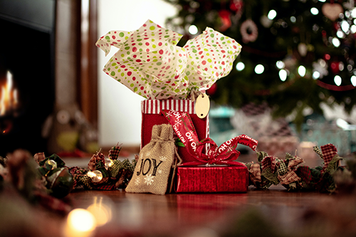 wrapped holiday gifts
