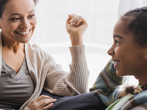 mother and daughter talking