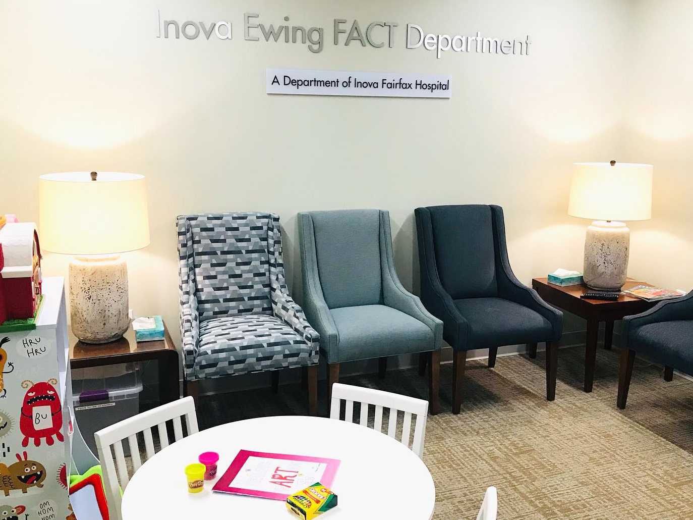 Inova FACT Department waiting area, three chairs and table