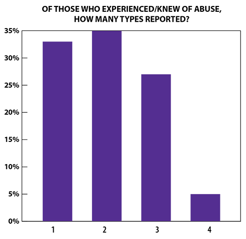 Of Those Who Experienced/Knew of Abuse, How Many Types Reported?