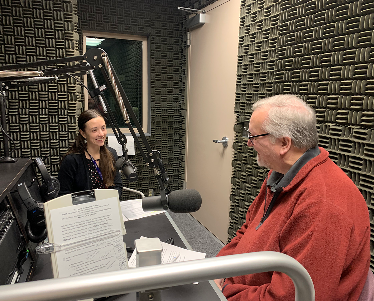 Kathryn Harlow and Jim Person in recording studio