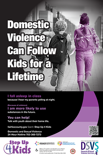 Step Up 4 Kids campaign poster graphic youth wearing backpacks running down hallway
