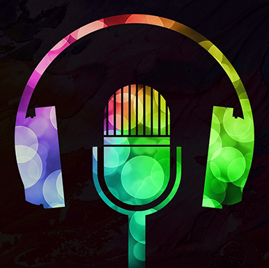 headphones and microphone colorful graphic
