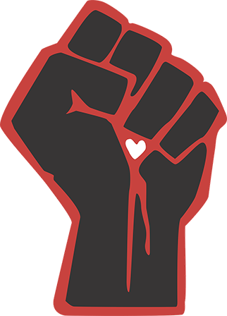 black fist red outline heart in center graphic