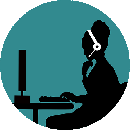 graphic of person wearing headphones sitting and using computer