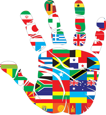 international flags form a hand