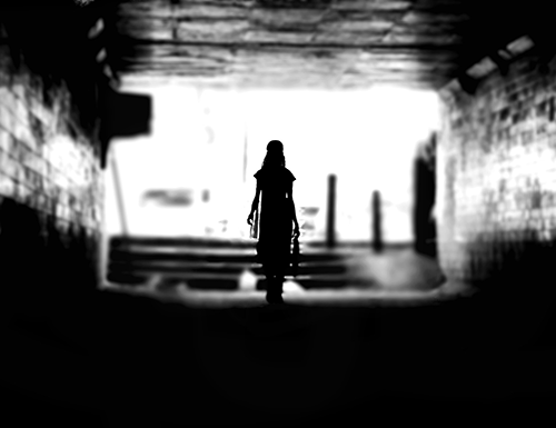 woman coming into the light.