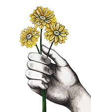 hand and flowers drawing