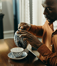 man drinking tea