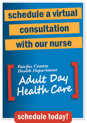 Fairfax County Health Department Adult Day Health Care, Schedule a Virtual Consultation with Our Nurse, Schedule Today graphic