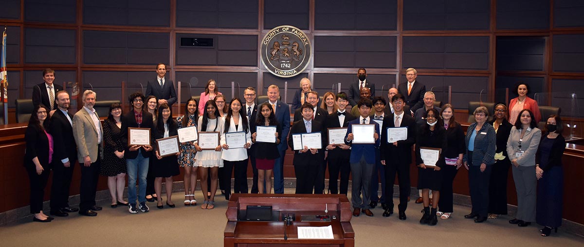 Photo of the 6th Annual Shark Tank Winners being recognized by the Fairfax County Board of Supervisors