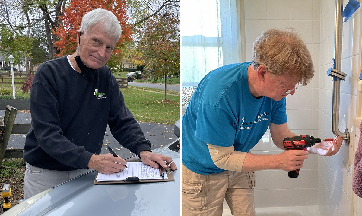 Photos of Rebuilding Together-AFF volunteers Bob Austin and David Throckmorton on job sites.