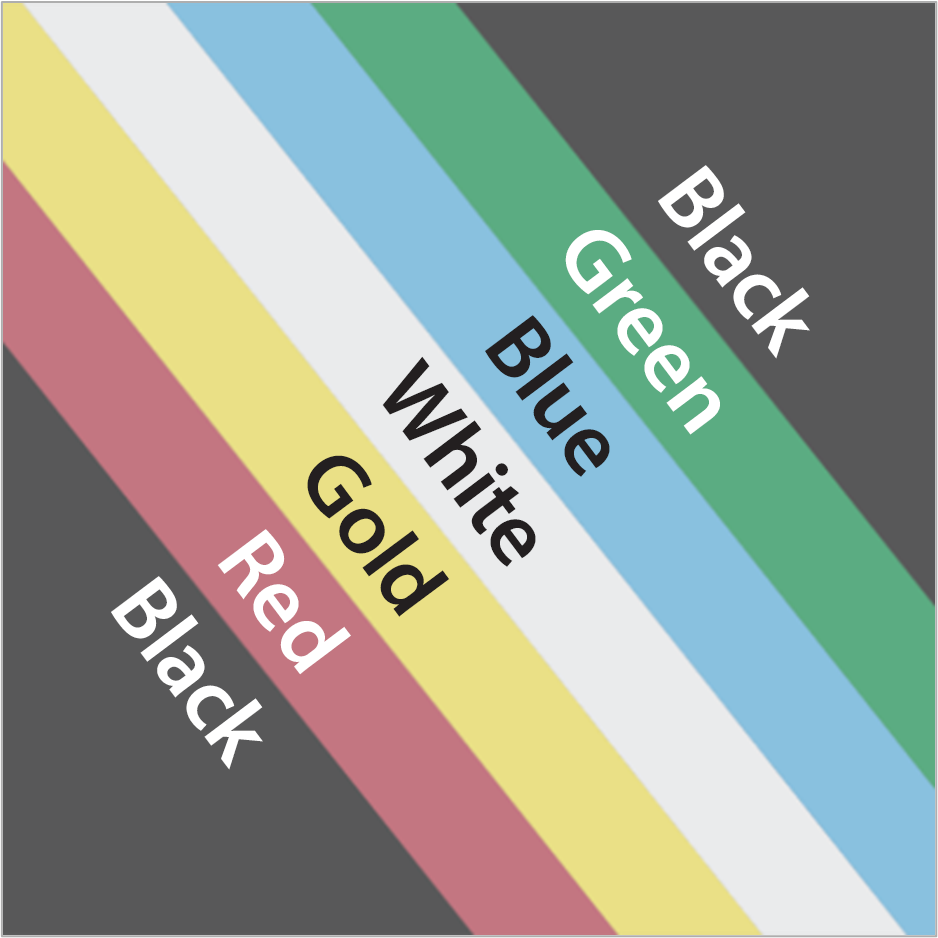 Graphic depicting the disability flag with the colors labeled.