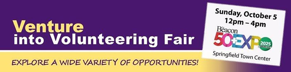 Graphic promoting Venture into Volunteering on Sunday, Oct. 5, 12-4 p.m.
