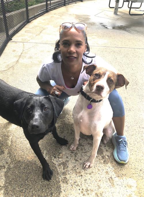 Laura Pageon with two dogs