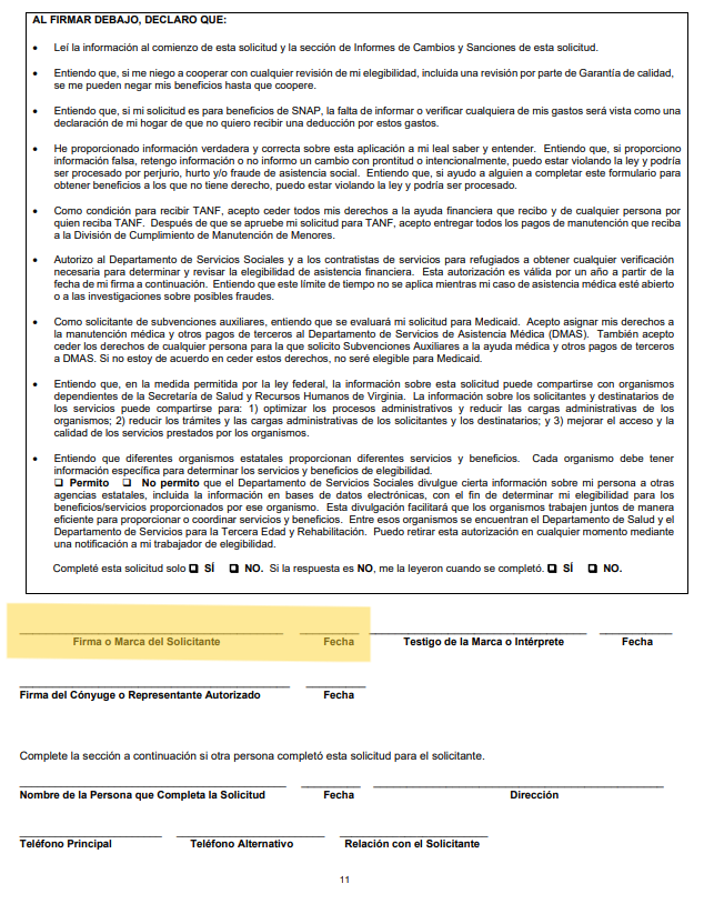 SNAP Signature Page Spanish