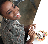 woman eating dessert