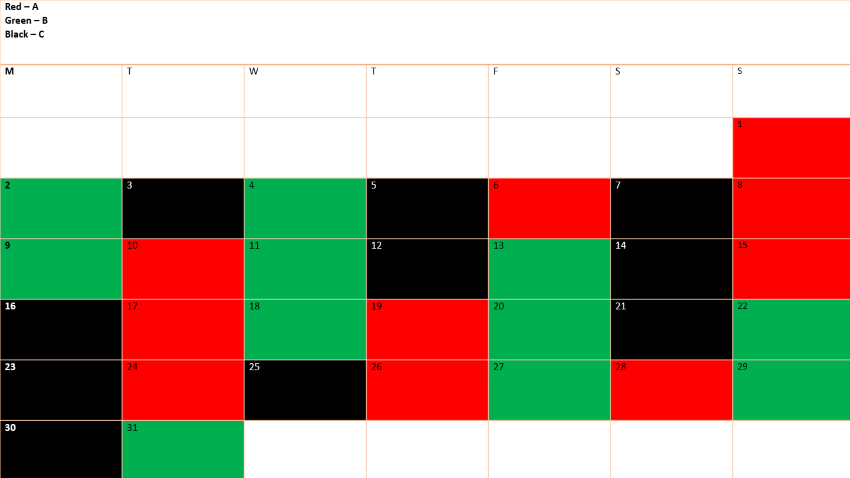 24 Hour Shift Calendar