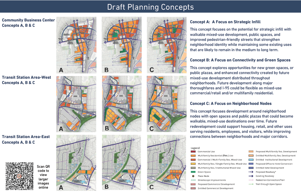 Brochure on Franconia-Springfield Study Draft Planning Concepts with maps and descriptions.