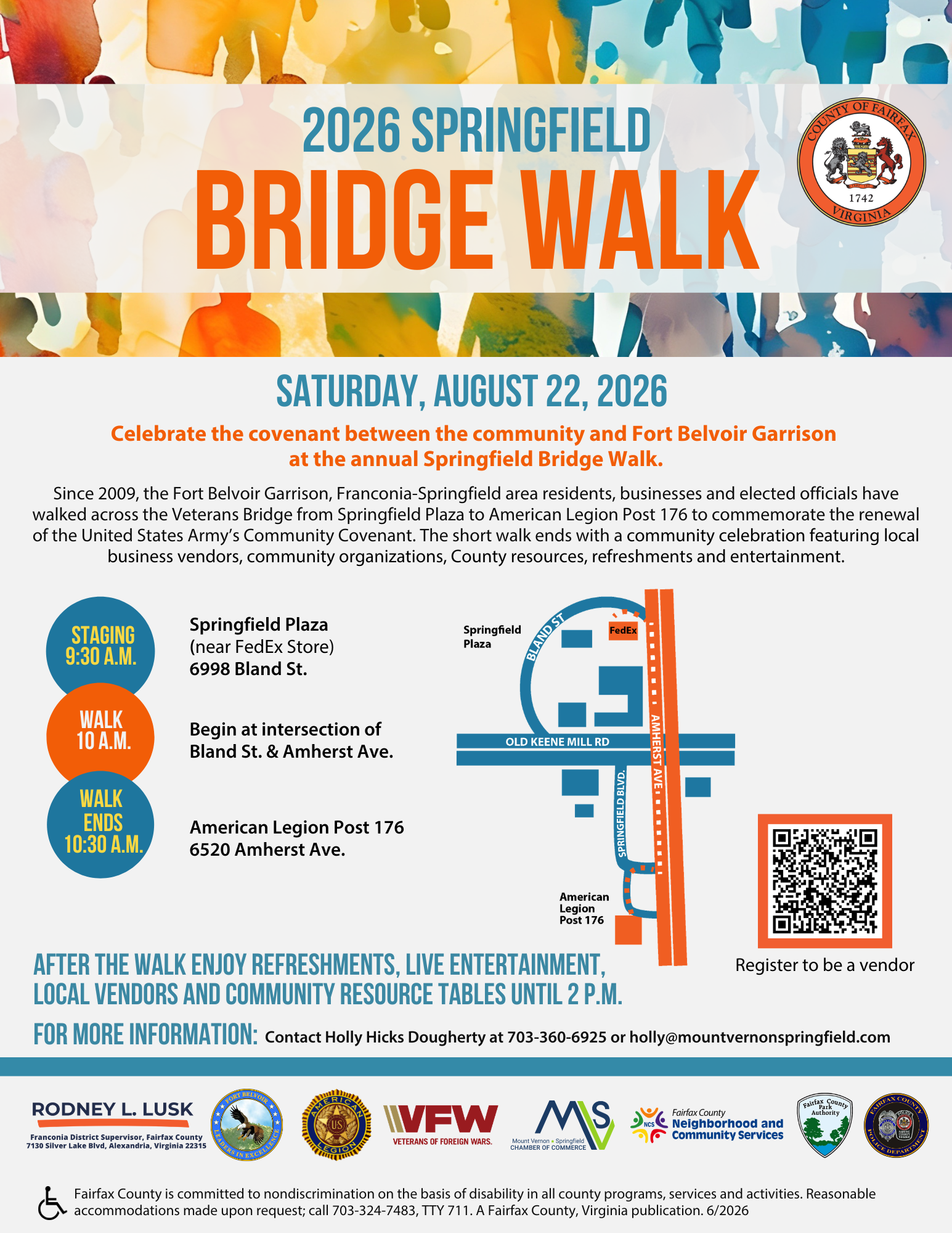 Flyer: 2026 Springfield Bridge Walk. Saturday, August 22, 2026.