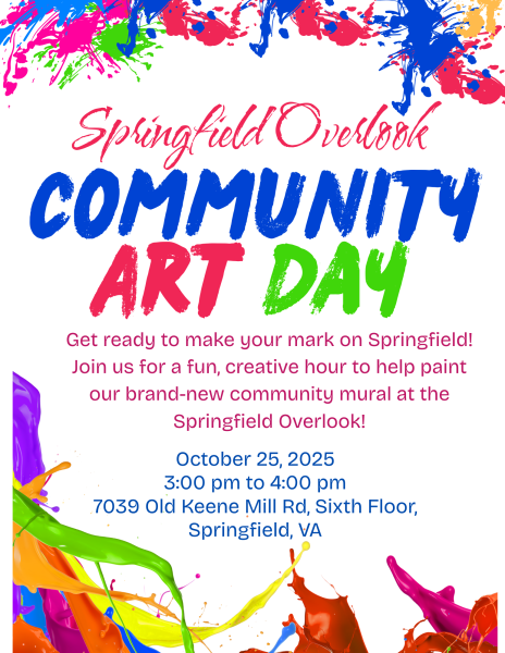 Springfield Overlook Community Art Day Flyer Springfield Overlook Community Art Day flyer surrounded by paint splatter border