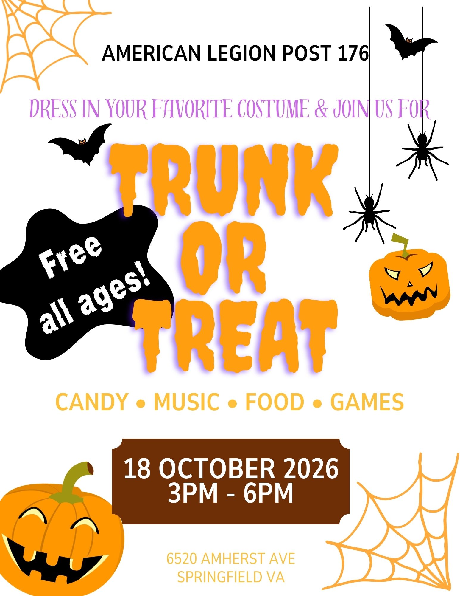 Flyer for American Legion Post 176 Trunk or Treat.