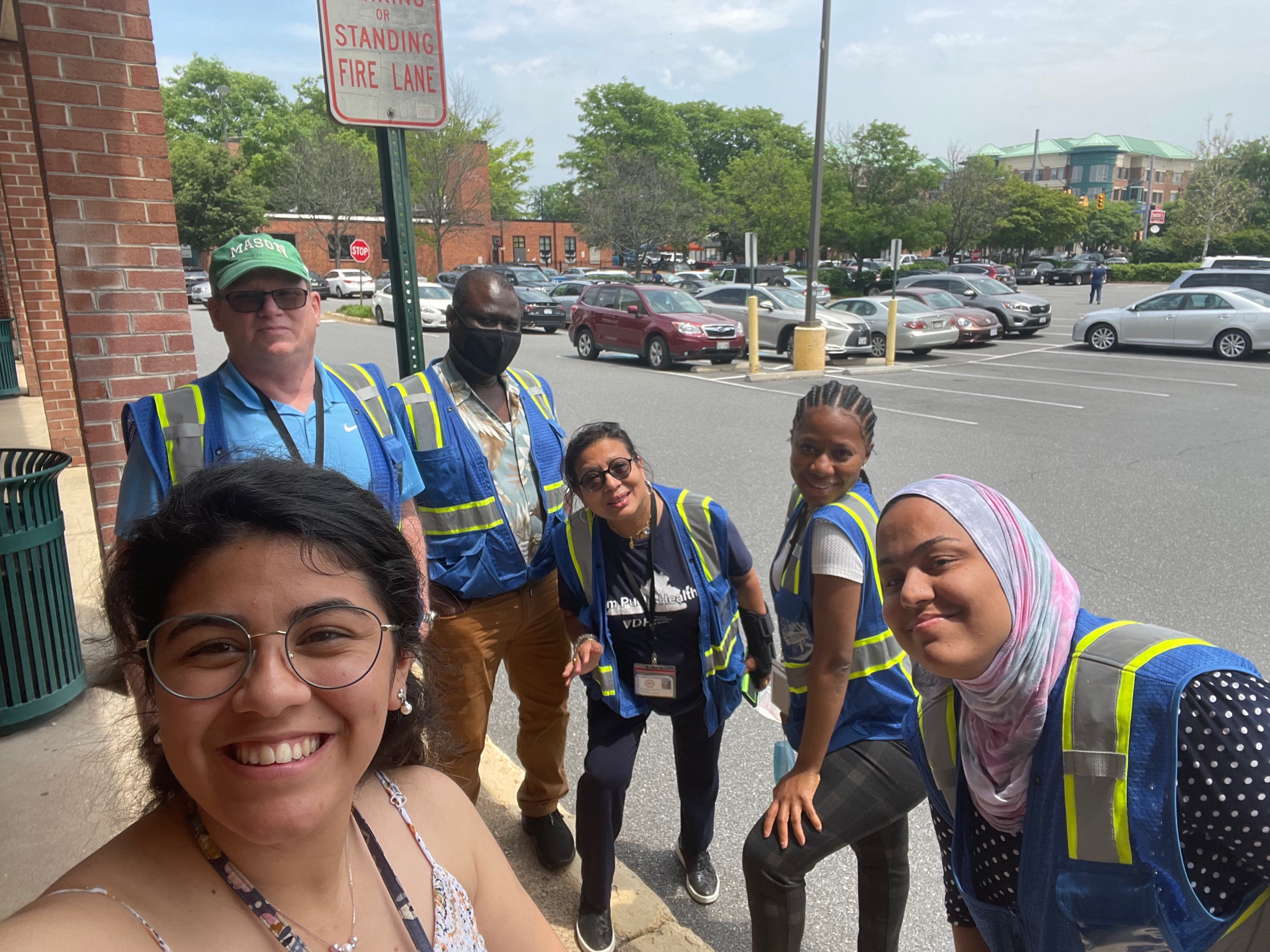 Community health workers outside