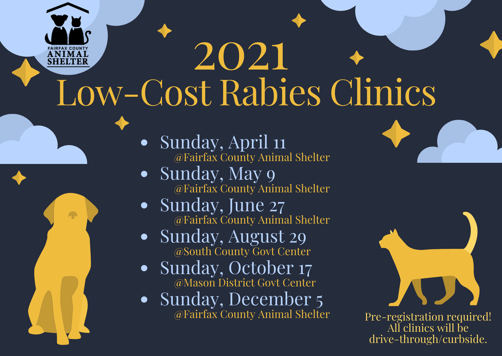 Schedule of 2021 Low-Cost Rabies Clinics