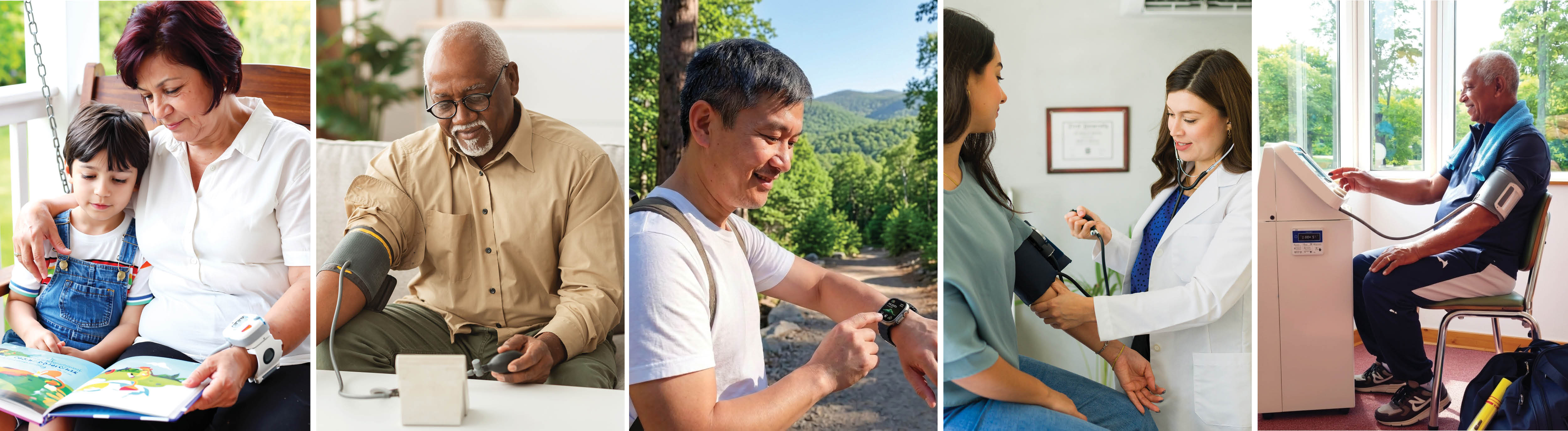 photo strip of 5 people having their blood pressure checked