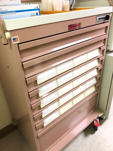 Locked medication cart at Adult Day Health Care