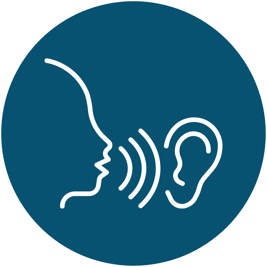 Icon of a person talking into an ear
