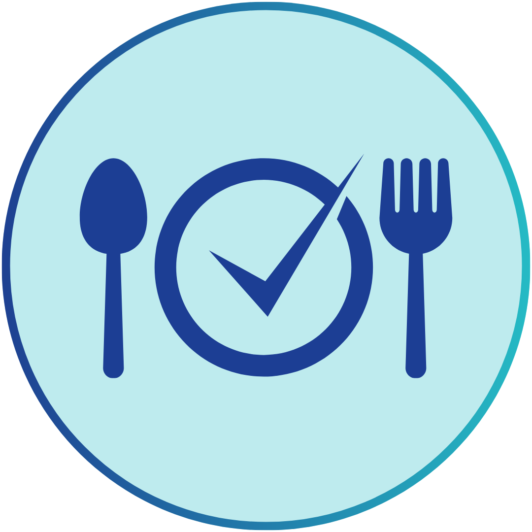 Spoon, fork, and plate with a checkmark
