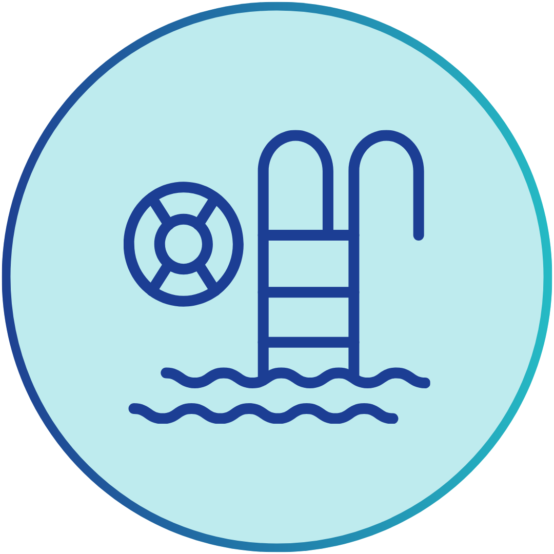 pool, pool ladder, and rescue ring icon