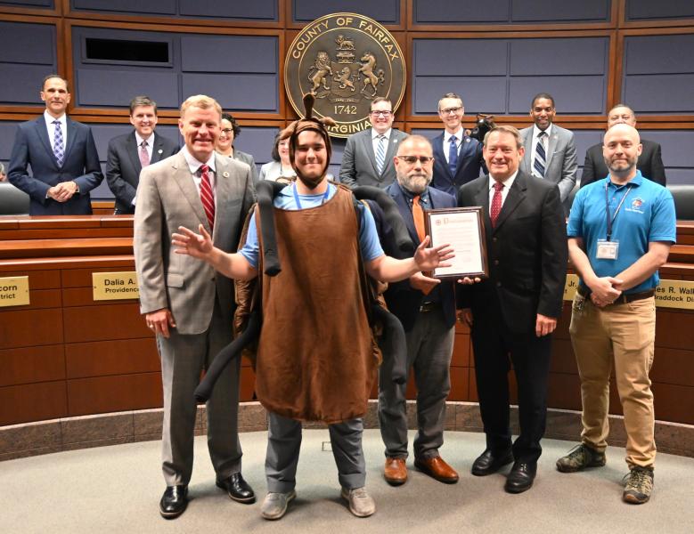 The Board of Supervisors and members of the Health Department Environmental Health team at the Fight the Bite month proclamation 