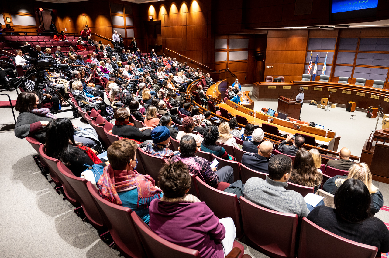 Attendees gather in the Board Room for the Pandemic Public Health Partners recognition.