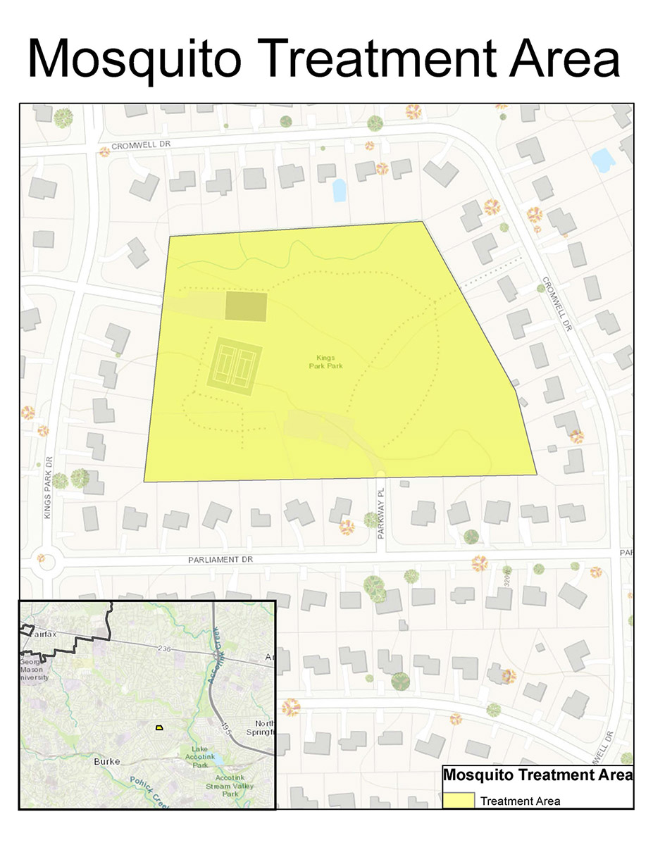 Map of Kings Park Park mosquito treatment area