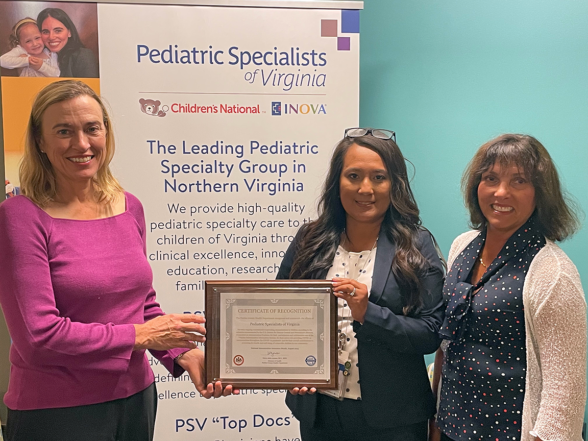 Pediatric Specialists of Virginia receiving recognition award