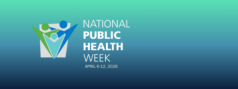 National Public Health Week 2026 logo with three overlapping human figures in green, teal, and blue, arms raised in a celebratory pose.