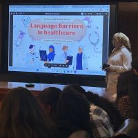 student delivers a presentation