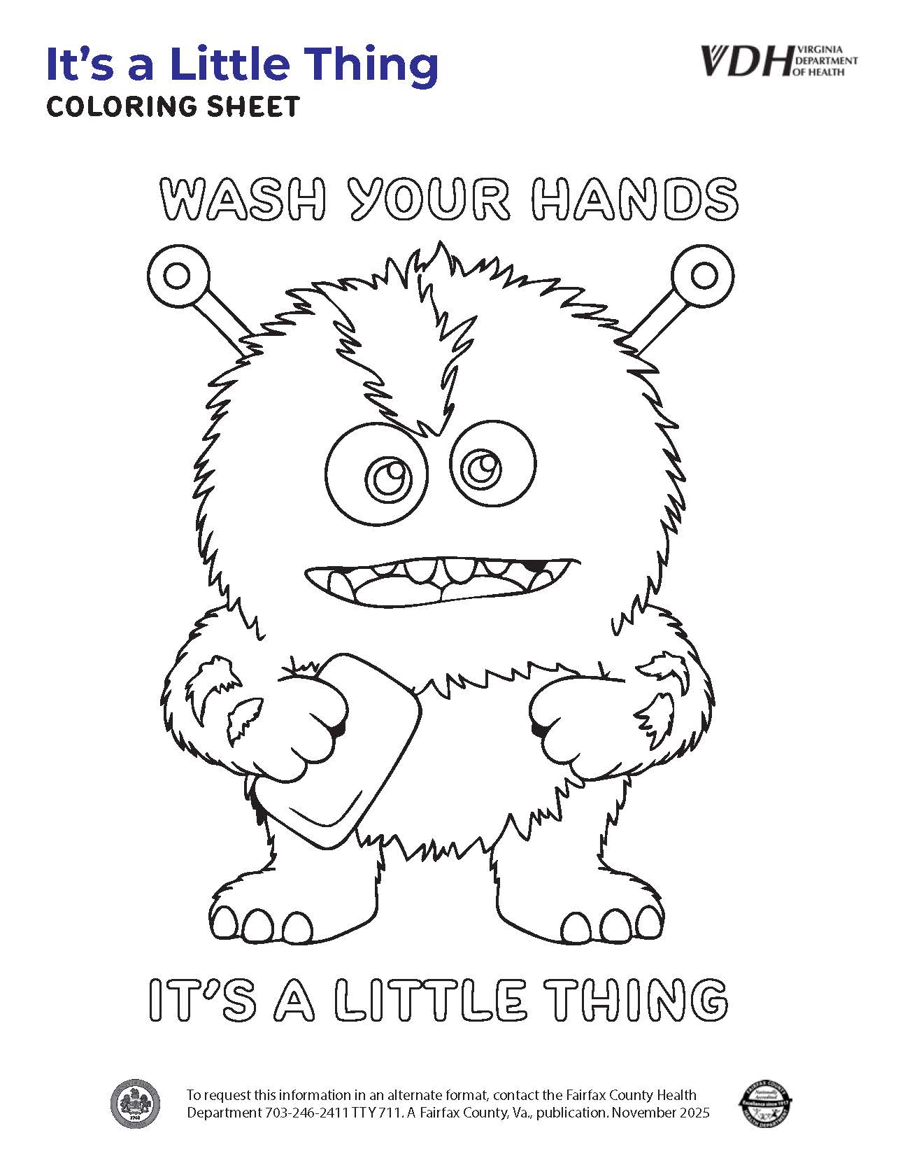 Wash Your Hands, It's a Little Thing Coloring Sheet