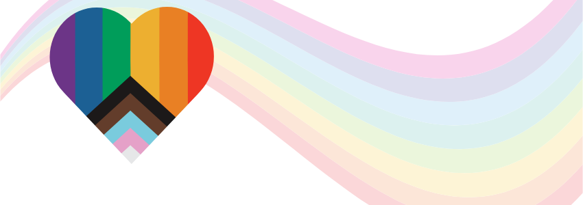 Progress pride flag in the shape of a heart. 