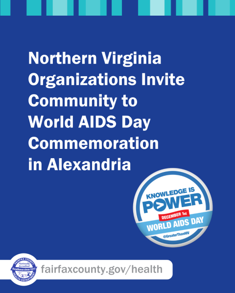Northern Virginia organizations invite the community to a World AIDS Day commemoration in Alexandria, featuring the "Knowledge is Power" logo