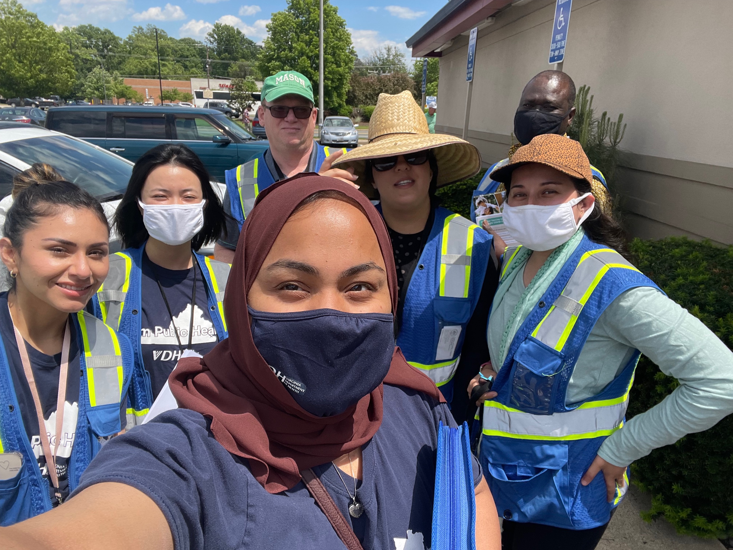 Community health workers outside