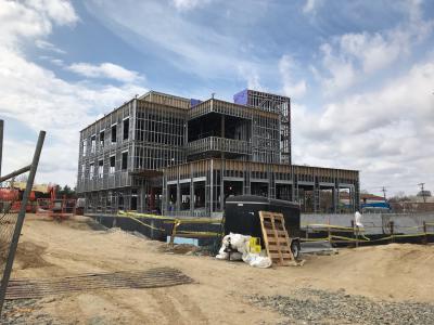 Picture of new Bailey's Shelter and supportive housing construction, outside framing 