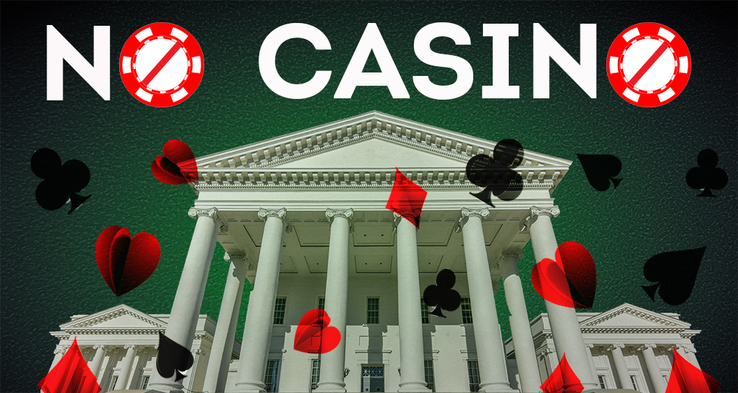 Virginia Capitol with the words "No Casino"