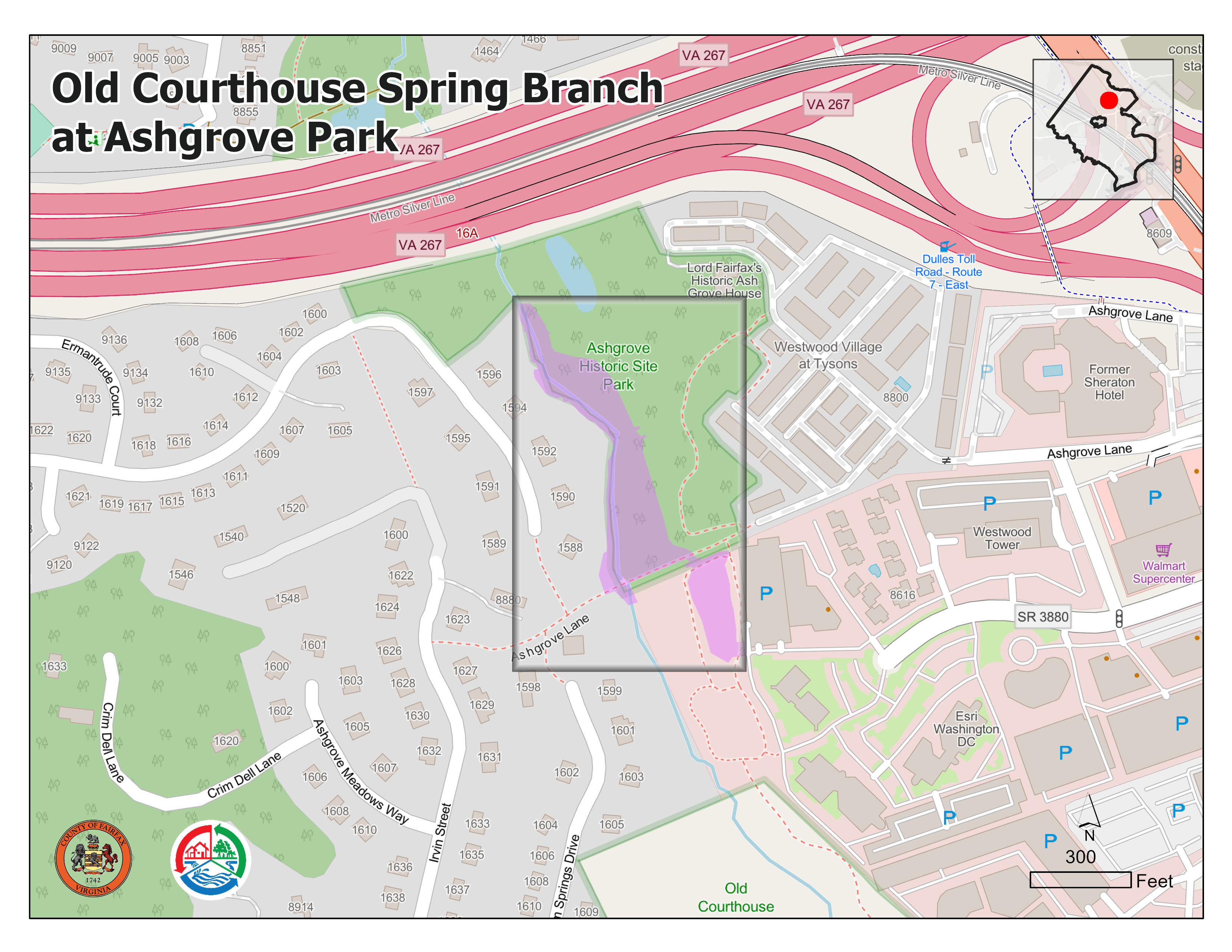 Old Courthouse Spring Branch stream location map