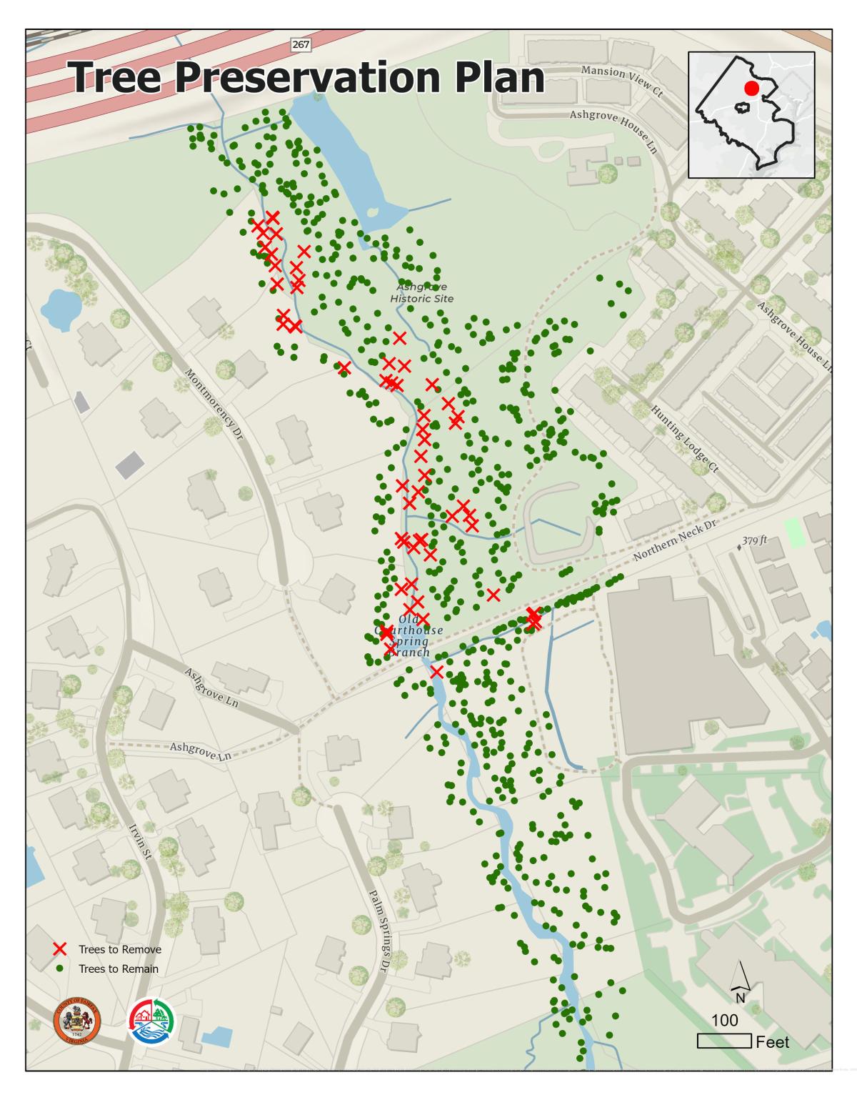 Tree preservation plan for Old Courthouse Spring Branch restoration project